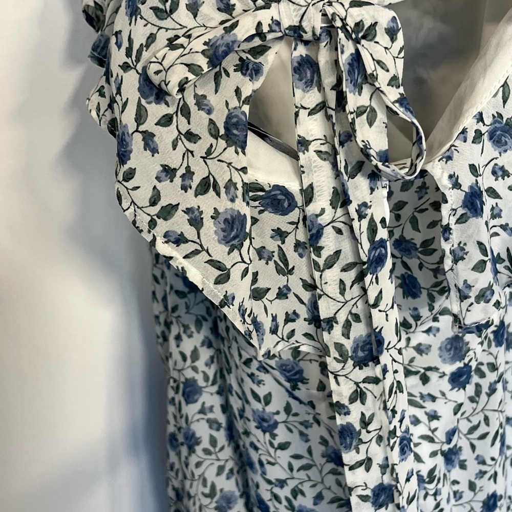 Lulus boho floral backless sundress halter neck ruched front ruffle detail large - Picture 3 of 6